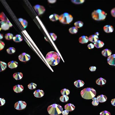 1728 Pieces Crystals Nail Art Rhinestones Round Beads Flatback Glass Charms Gems Stones and 2 Pieces Tweezers with Storage Organizer Box, SS3 6 10 12 16 20, 288 Pieces Each Size (Crystal AB)