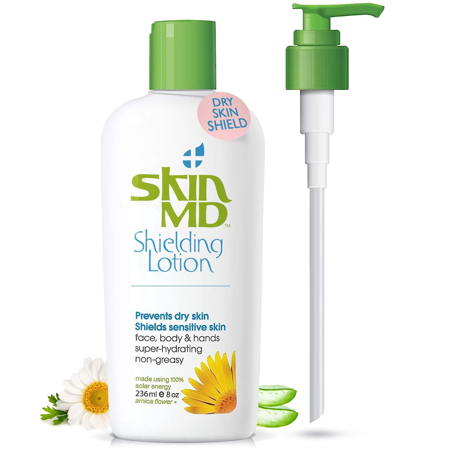 Skin MD Shielding Lotion for Face, Body &amp; Hands 8oz with Dispenser- Helps with Eczema &amp; Psoriasis! The natural dry skin remedy to the things that dry your skin