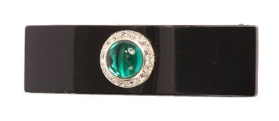 Caravan Hand Decorated Fench Black with Large Emerald and Swarovski Crystal Stones, .65 Ounce