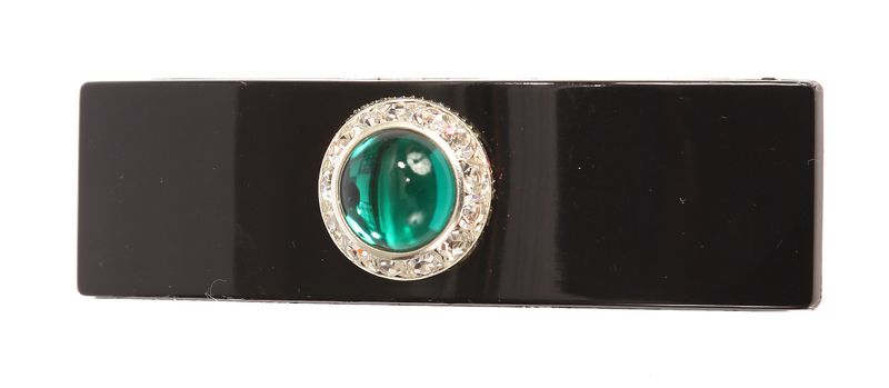 Caravan Hand Decorated Fench Black with Large Emerald and Swarovski Crystal Stones, .65 Ounce