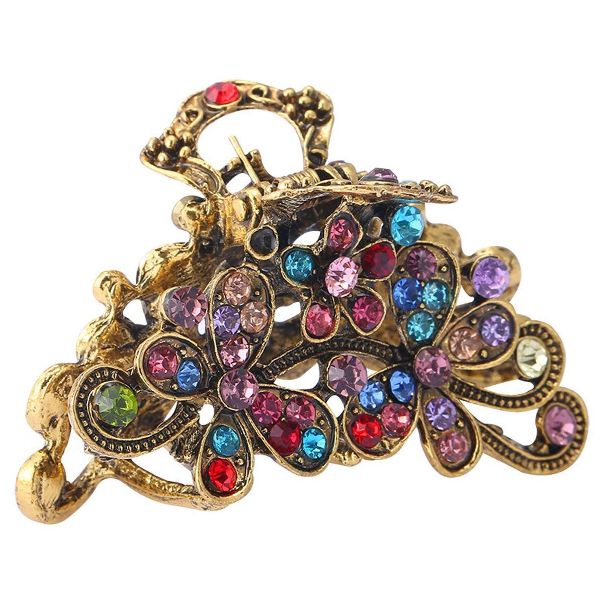 Fashion Vintage Rhinestone Metal Alloy Fancy Hair Claw Jaw Clips Pins - Retro Chic Hair Updo Grip Hair Catch Barrette Hair Accessories for Women (Colourful)