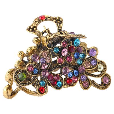 Fashion Vintage Rhinestone Metal Alloy Fancy Hair Claw Jaw Clips Pins - Retro Chic Hair Updo Grip Hair Catch Barrette Hair Accessories for Women (Colourful)