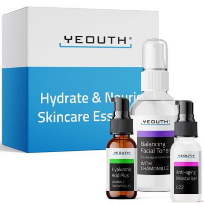 YEOUTH Hyaluronic Acid Serum with Vitamin C, Face Toner, Face Moisturizer, Skin Care Gift Set for Radiant and Smooth Skin, Self Care 3-Piece