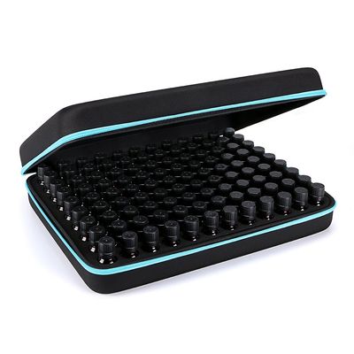 Hipiwe 108 Essential Oils Carrying Case Holds 5ml, 10ml, 15ml Bottles Hard Shell Exterior EVA Essential Oils Storage Organzier Bag with Foam Insert and Carrying Handle (Black+Blue 108)