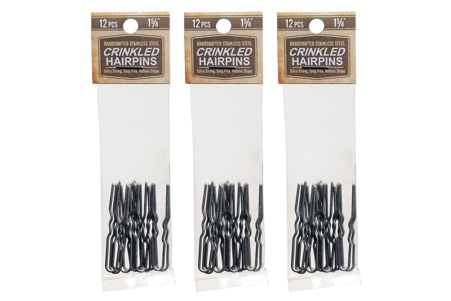 Amish Valley Products Hairpins 36 Count Crinkled Heavy Duty Stainless Steel Handmade Hair Pin Use in place of Hair Clips Barrettes Bobby Pins Snag-less (1 5/8 Inch, Stainless Steel)