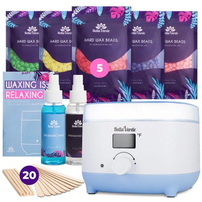 Bella Verde Waxing Kit for Women &amp; Men - Hard Wax Kit for Hair Removal - Wax Warmer for Face, Legs, Eyebrows, Body, Bikini - Home Melter Wax Pot Machine - Hard Wax Beads Kit, Painless All Hair Types