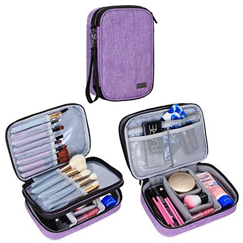 Teamoy Travel Makeup Brush Case(up to 8.8&quot;), Professional Makeup Train Organizer Bag with Handle Strap for Makeup Brushes and Makeup Essentials-Medium, Purple(No Accessories Included)