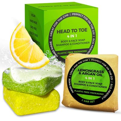 IndulgeMe Solid Shampoo &amp; Conditioner bar- Eco Friendly Hair Care, Tea Tree, Argan Oil, All Natural and Organic, Zero Waste, 3 In 1 Shampoo Conditioner Body Wash, 2 Bars