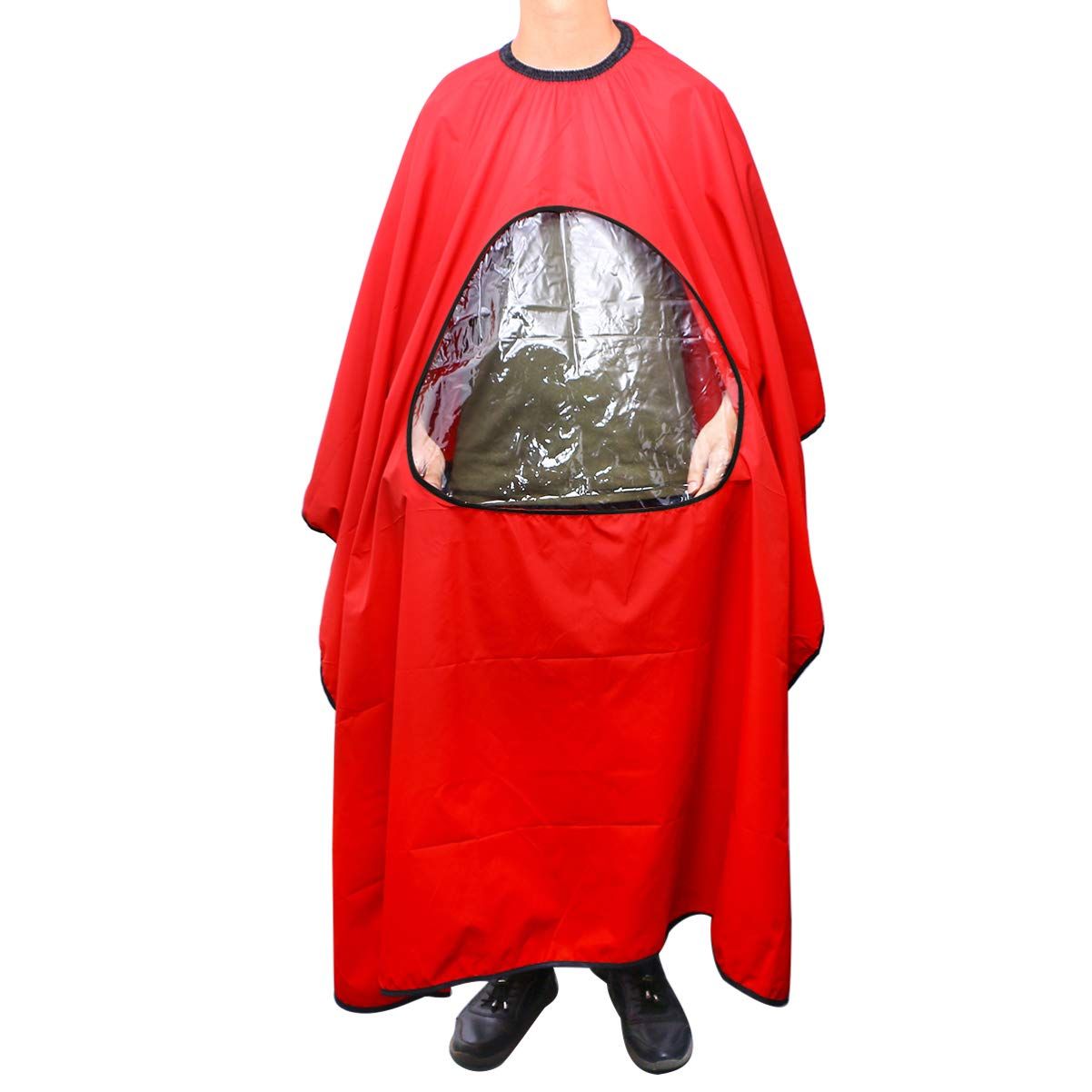 ULTNICE Salon Home Barbers Hairdressing Cape Gown with Viewing Window for Hair Cutting 62.9 * 57&quot;(Red)