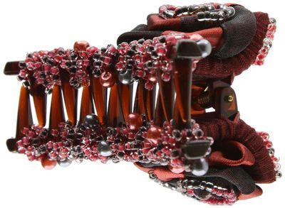 Caravan Hair Claw Decorated In Two (2) Tone Wrapped Rose And Multiple Beads In Red And Black