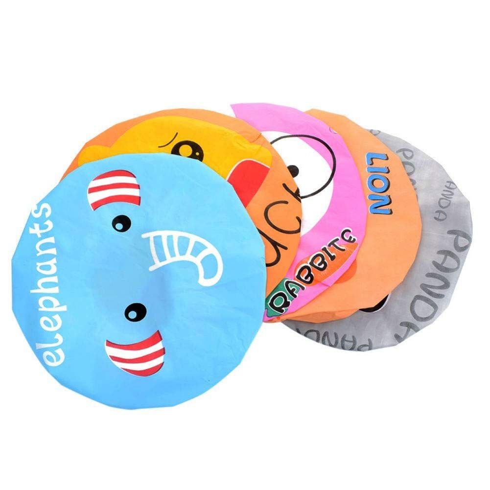 Aysekone 5 Pieces Cartoon Animals Waterproof Elastic PEVA Shower Caps Bath Caps Bathing Bathroom Hats Bathroom Accessories for Women and Girls