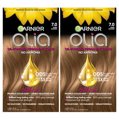 Garnier Hair Color Olia Ammonia-Free Brilliant Color Oil-Rich Permanent Hair Dye, 7.0 Dark Blonde, 2 Count (Packaging May Vary)