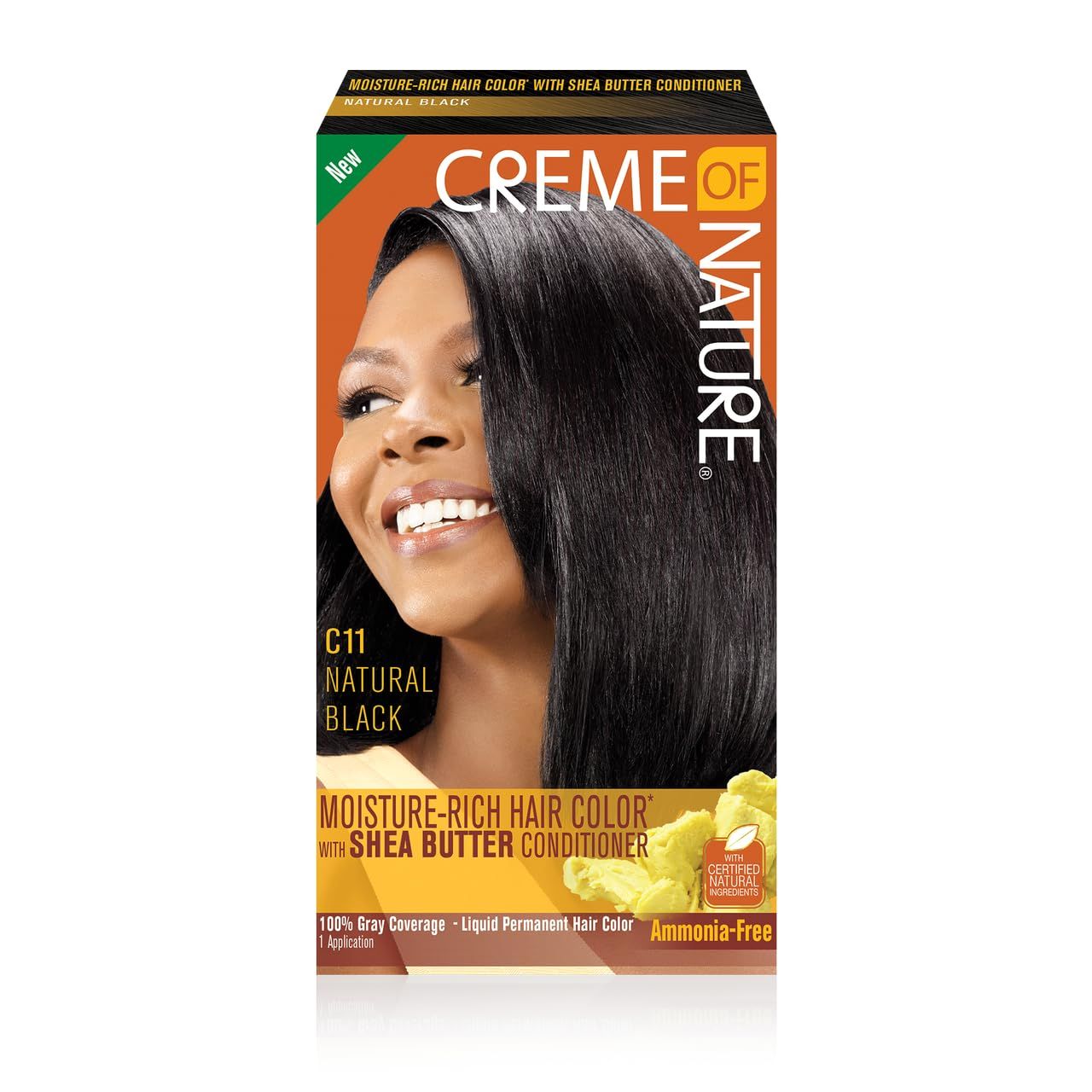 Moisture Rich Liquid Hair Color by Creme of Nature, C11 Natural Black, with Shea Butter Conditioner, 1 Application