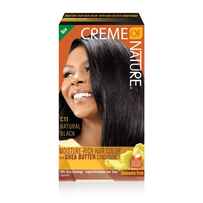 Moisture Rich Liquid Hair Color by Creme of Nature, C11 Natural Black, with Shea Butter Conditioner, 1 Application