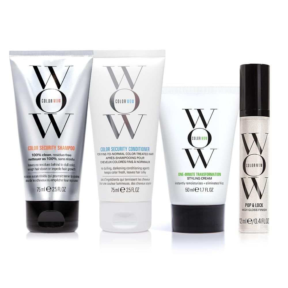 COLOR WOW Quick Frizz Fixes! Travel Kit - Includes Shampoo, Conditioner, One Minute Transformation Styling Cream, Pop &amp; Lock Frizz Control and Glossing Serum, The ultimate in frizz control.