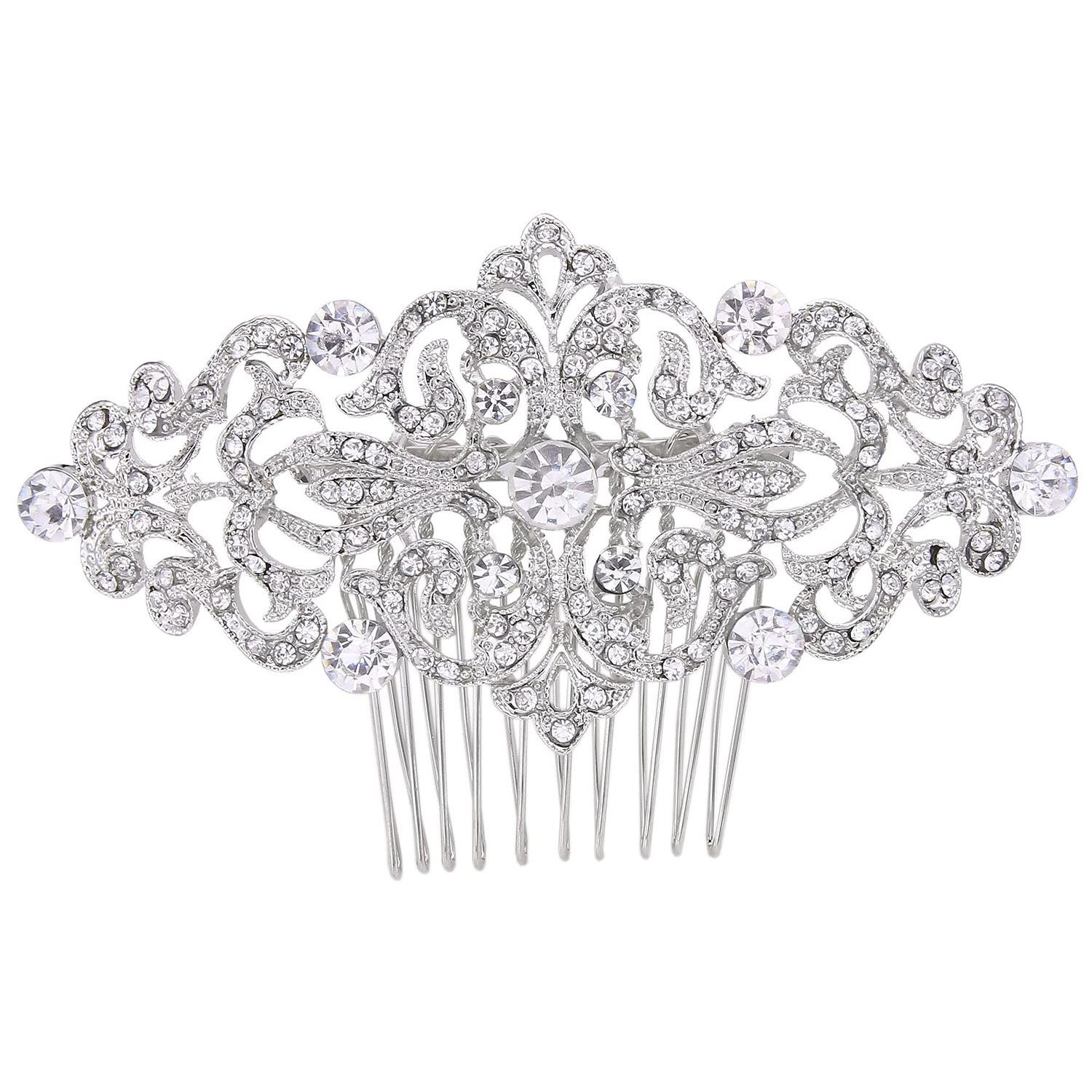 EVER FAITH Bridal Hair Accessories Austrian Crystal Art Deco Wave Wedding Hairpiece Side Comb for Bride Clear Silver-Tone