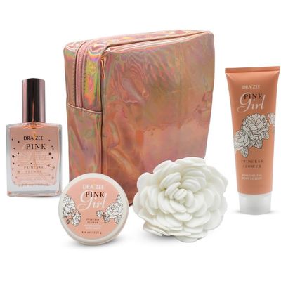 Valentine's Day Gifts for Her - Princess Flower Scented Bath and Body Set of 5-Piece Heel Shoe Spa Basket with, Body Lotion & Spray, Bath Salts, Puff - Gift for Women, Wife, Mom, Friend by Draizee