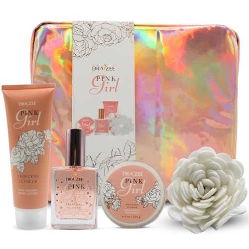Valentine&#39;s Day Gifts for Her - Princess Flower Scented Bath and Body Set of 5-Piece Heel Shoe Spa Basket with, Body Lotion &amp; Spray, Bath Salts, Puff - Gift for Women, Wife, Mom, Friend by Draizee