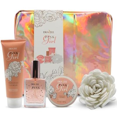 Valentine&#39;s Day Gifts for Her - Princess Flower Scented Bath and Body Set of 5-Piece Heel Shoe Spa Basket with, Body Lotion &amp; Spray, Bath Salts, Puff - Gift for Women, Wife, Mom, Friend by Draizee