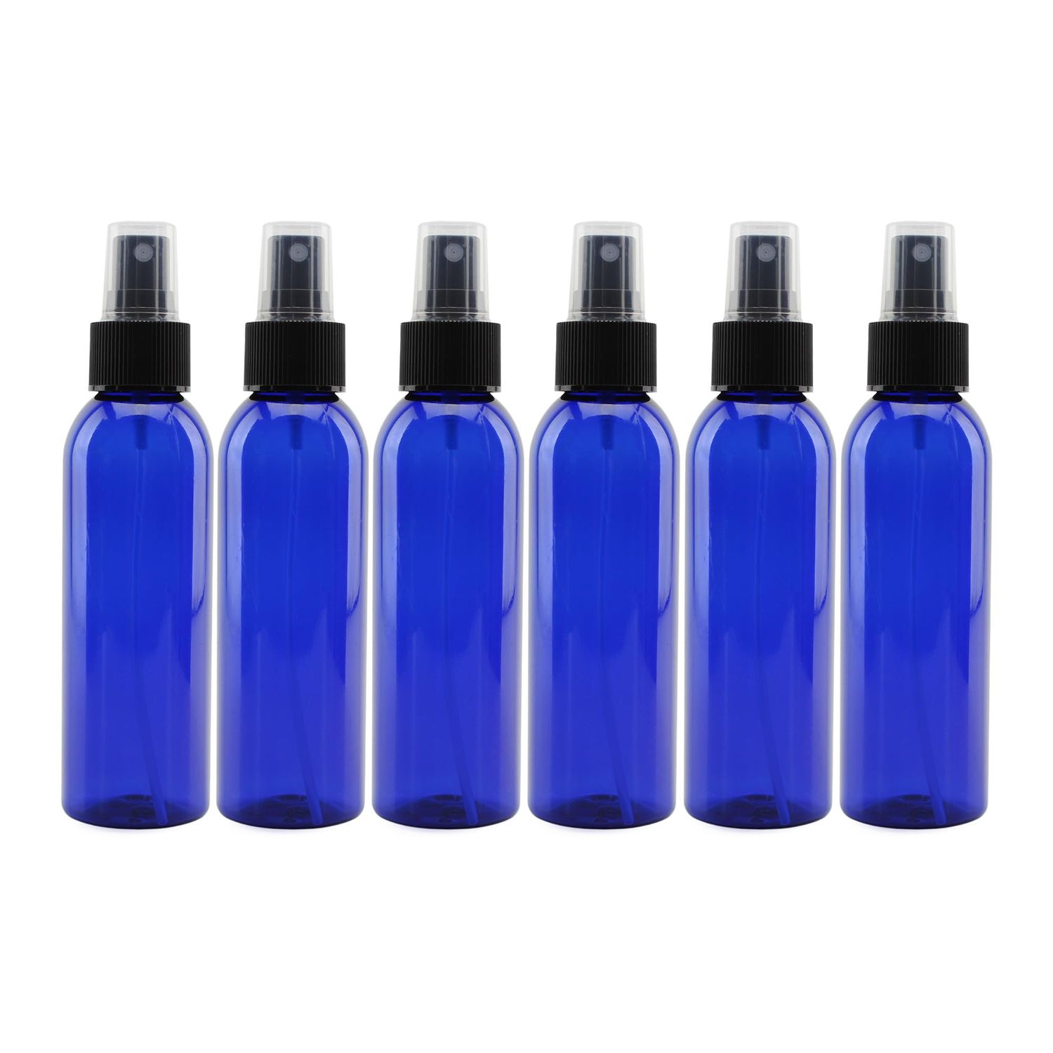 Cornucopia 4oz Blue Empty Plastic Refillable PET Spray Bottles w/Fine Mist Atomizer Caps (6-Pack); Sprayers for DIY Home Cleaning, Aromatherapy, Travel, &amp; Beauty Care (4 Ounce, Cobalt Blue, 6)