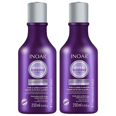 INOAR - Absolut Speed Blond Shampoo & Conditioner Set Designed for Bleached, Blonde, Brassy, and Grey Hair Types, Vegan Hair Product, Cruelty Free Haircare for Men and Women (2 Bottles, 8.5oz. each)