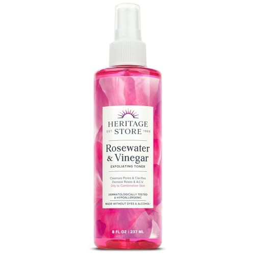 HERITAGE STORE Rosewater &amp; Vinegar - Exfoliating Toner with Apple Cider Vinegar - Oily to Combination Skin - Refreshing Facial Mist Cleans, Refines Pores and Clarifies Skin Hypoallergenic, Vegan, 8oz