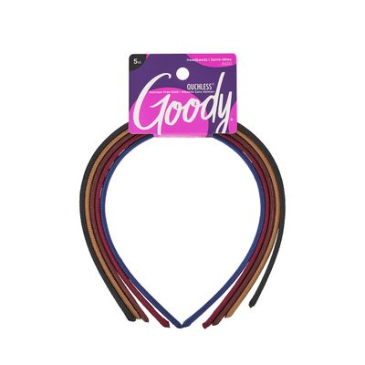 Goody Ouchless Shoestring Headbands - 5 Ct, Assorted Colors, Stylish &amp; Lightweight Thin Headbands, Damage-Free Fabric Headbands for Women &amp; Men, All-Day Comfort, For All Occasions, All Hair Types