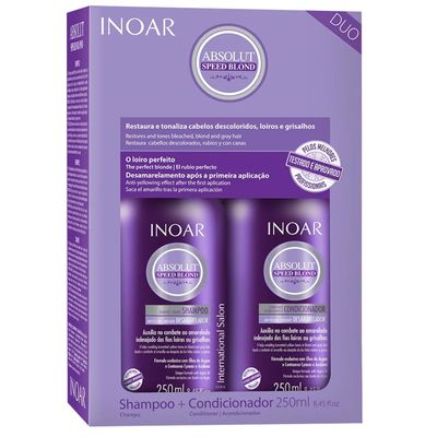 INOAR - Absolut Speed Blond Shampoo &amp; Conditioner Set Designed for Bleached, Blonde, Brassy, and Grey Hair Types, Vegan Hair Product, Cruelty Free Haircare for Men and Women (2 Bottles, 8.5oz. each)