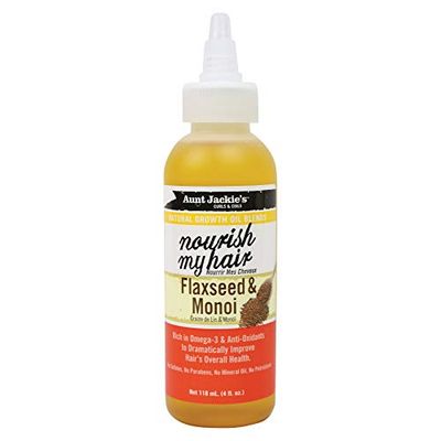 Aunt Jackie&#39;s Natural Growth Oil Blends Nourish My Hair - Flaxseed and Monoi, Improve Hair&#39;s Overall Health, Rich in Omega-3 and Anti-Oxidants, 4 oz