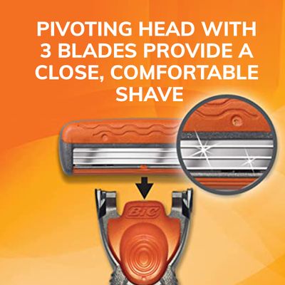 BIC Comfort 3 Refillable Three-Blade Disposable Razor for Men, Sensitive Skin Razor For a Comfortable Shave, 1 Handle and 6 Cartridges, 7 Piece Razor Set