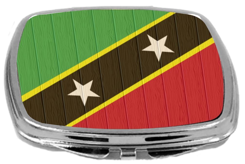 Rikki Knight Compact Mirror on Distressed Wood Design, Saint Kitts and Nevis Flag, 3 Ounce