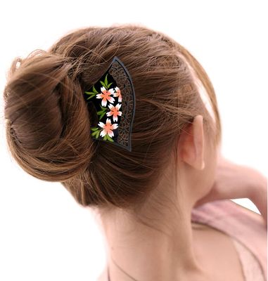 YOY Fashion Hair Decor Japanese Traditional Style Hair Comb Pins Picks Pics Forks for Women Girls Hair Accessory Two Prong with Floral and Hollow Out Flower, Black