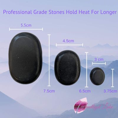 Amethyst Lake Hot Stones Massage Set With Warmer Pot - 36 Basalt Hot Stone 6 Quart Oven Water Heater Kit, Portable &amp; Perfect for Salon and Home Use with Black Velvet Drawstring Bag &amp; Wood Spatula
