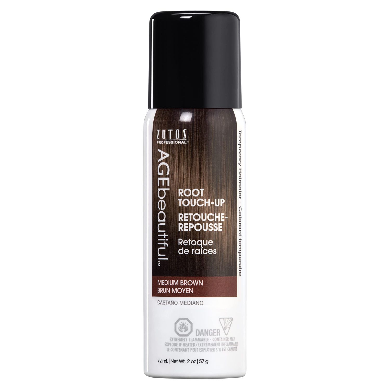 AGE beautiful Root Touch Up Hair Color Spray | Touch-Up Gray Concealer | Temporary Cover Up | Adds Volume &amp; Covers Thinning Patches | Water, Sweat, Stain Resistant | Medium Brown | 2 Fl Oz
