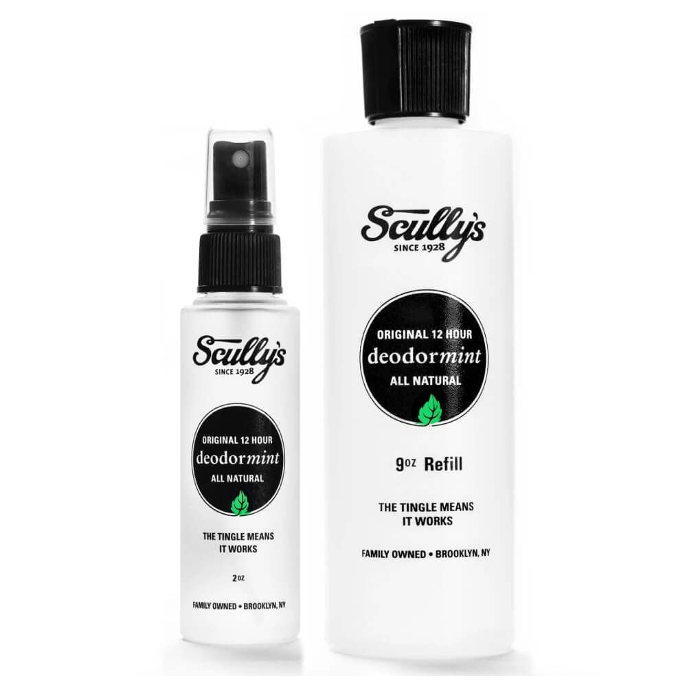 Natural Deodorant Scullys Natural Deodorant Gift Set for Women, Men, Safe for Kids, 12 Hour Protection, No Stains, No Parabens, No Aluminum, Non-Irritating 9 Oz Refill and 2 Oz Glass Spritzer Bottle
