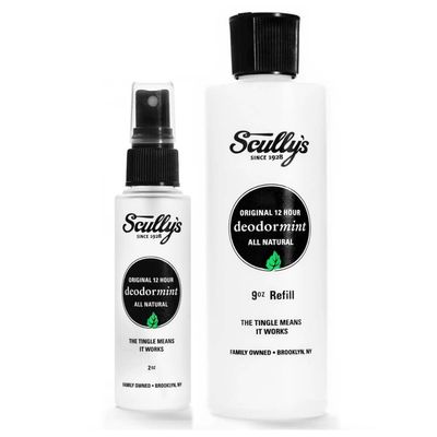 Natural Deodorant Scullys Natural Deodorant Gift Set for Women, Men, Safe for Kids, 12 Hour Protection, No Stains, No Parabens, No Aluminum, Non-Irritating 9 Oz Refill and 2 Oz Glass Spritzer Bottle