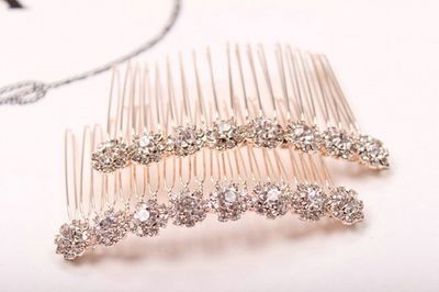 Letshopping High-grade Alloy Diamond Tiara Comb Hair Accessories Hair Fork(2pc) Rose gold