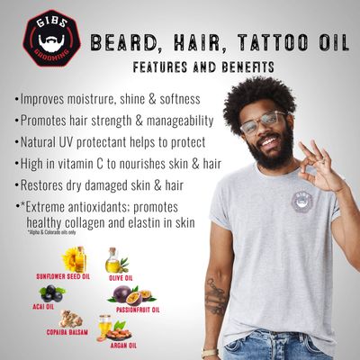 GIBS Grooming Alpha Male Beard, Hair &amp; Tattoo Oil, 1 Fl Oz