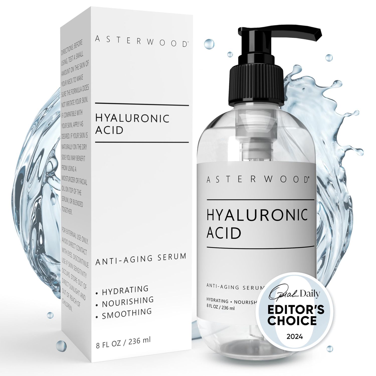 Asterwood Hyaluronic Acid Serum for Face - Plumping, Anti-Aging, Hydrating - Fragrance-Free - 8 Fl Oz