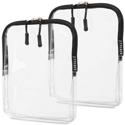 BORSALI TSA Quart Size Bag Approved for Carry On Travel - One (1) Quart Clear Toiletries, Cosmetic and 3-1-1 Liquids Toiletry Bag - 2 Pack