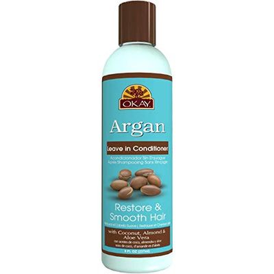 OKAY | Argan Leave In Conditioner | For All Hair Types &amp; Textures | Restore, Hydrate &amp; Smooth Hair | With Coconut, Almond, &amp; Aloe Vera | Free Of Parabens, Silicones, Sulfates | 8 Oz