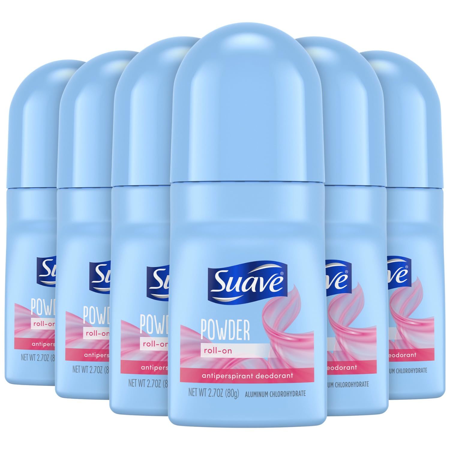 Suave Roll-On Deodorant for Women, Powder Fresh Scent, 6-Pack - Antiperspirant Deodorant with 24H Sweat &amp; Odor Protection, 2.7 Oz Ea