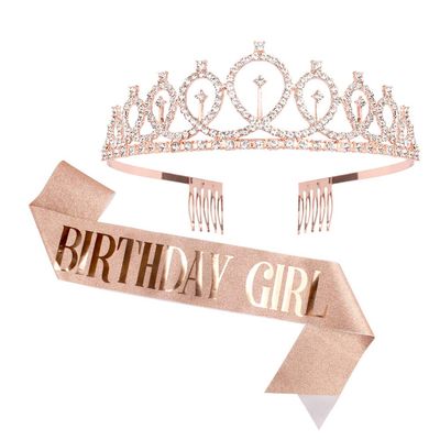 CIEHER Crowns for Women,Birthday Girl Sash &amp; Rhinestone Tiara Kit,Birthday Girl Crown,Birthday Crowns for Women, Birthday Tiara for Girls,Rose Gold Tiara,Crown Royal Gifts