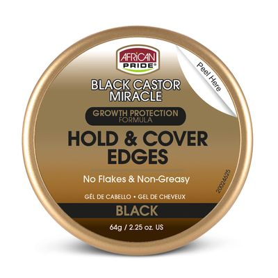 African Pride Black Castor Miracle Hold &amp; Cover Edges - Slicks and Controls, Fills Thinning Areas, With Black Castor Oil &amp; Coconut Oil, 2.25 oz