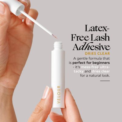 Velour Strong Eyelash Glue - Super Hold Vegan Lash Adhesive, Brush on Applicator - Premium, Latex-Free Individual Bond for Strip Eyelash Extensions, False Lashes (White)