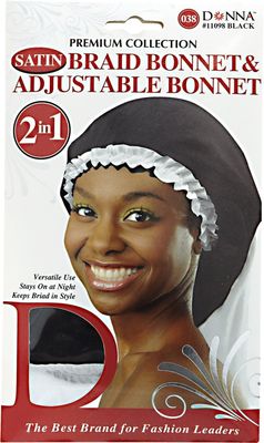 Donna Collection Adjustable Braid Bonnet, Black/White