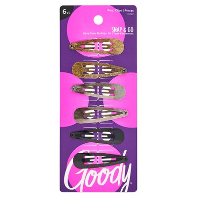 Goody Metal Contour Hair Snap Clips - 6 Count, Classic Colors - Just Snap Into Place - Suitable for All Hair Types - Pain-Free Hair Accessories for Women and Girls - All Day Comfort