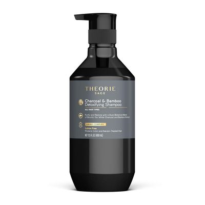 Theorie Charcoal and Bamboo Detoxifying Shampoo - Purify &amp; Restore - Nurture Color &amp; Keratin Treated Hair - Sulfate Free - Suited For All Hair Types, Pump Bottle 400mL
