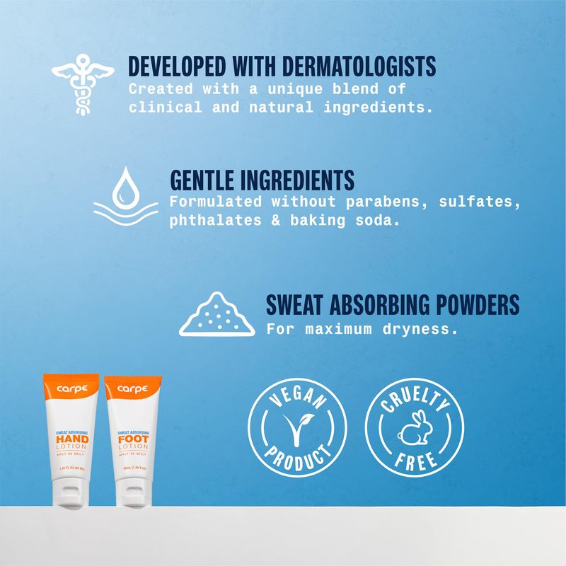 Carpe Antiperspirant Hand and Foot Lotion Bundle (3 Hand and 3 Foot Tubes), Stop Sweaty Hands and Sweaty, Smelly Feet, Dermatologist-Recommended