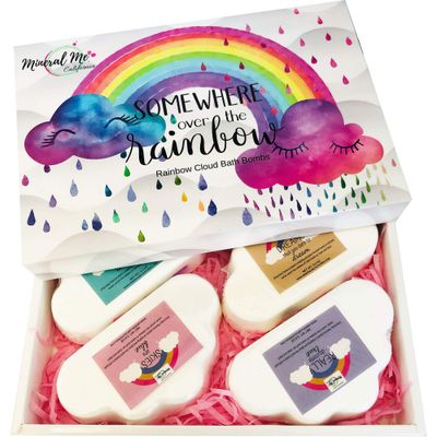 Rainbow Bath Bombs for Kids- Natural and Organic Bubble Bath Bombs w/Moisturizing Shea Butter and Natural Oils, 4 Large Unicorn Cloud Bath Bombs for Girls, Boys, Women, Valentines Day Gift for Her